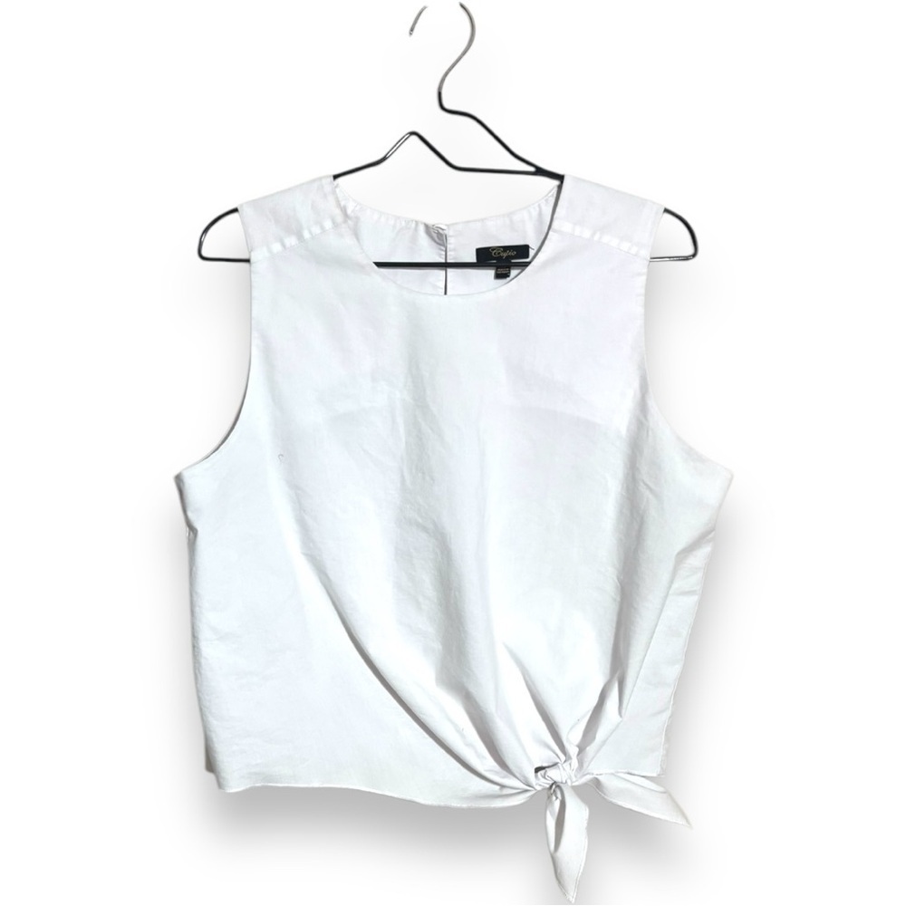 Cupio XL White Sleeveless Keyhole Back Tie Front Lightweight Blouse - Picture 11 of 16